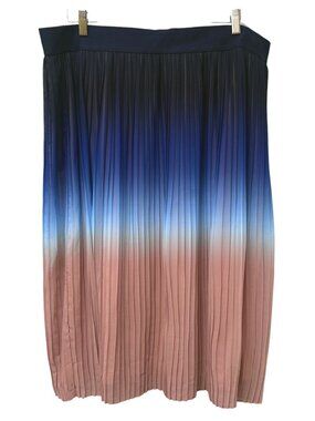 Alfani Pleated Ombre Midi Skirt Plus Size 2X Blue Pink Chiffon Elastic Waist